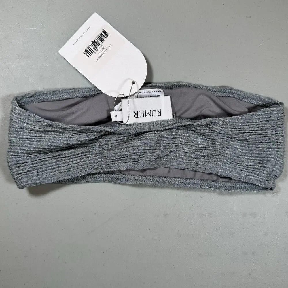 NWT RUMER The Label 3 Piece Bikini Set Gray Ribbed Fabric Size Small
